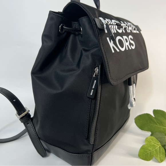 Michael Kors Medium Logo Drawstring Backpack Black/White NWT - Picture 4 of 14